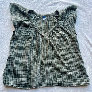 Old Navy Green And White Plaid Flutter Sleeve Shirt Women's Size Large